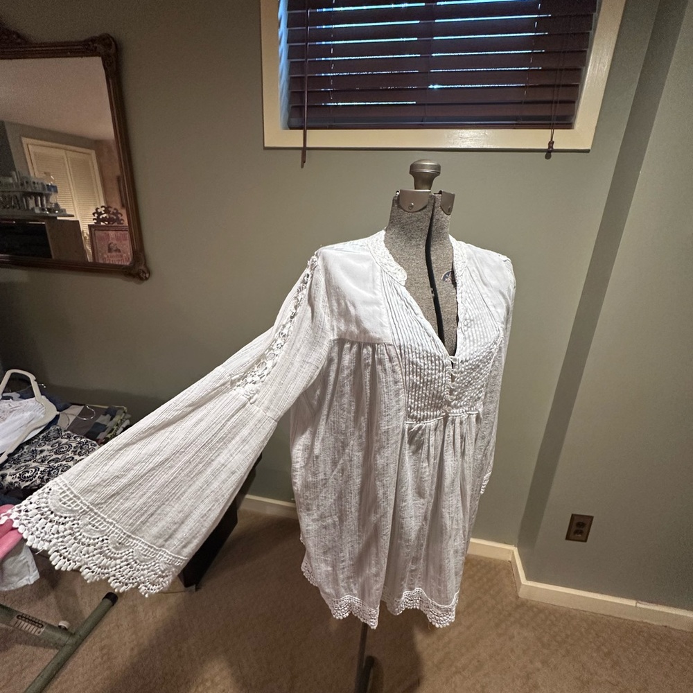 Free People White Blouse with Lace Detail